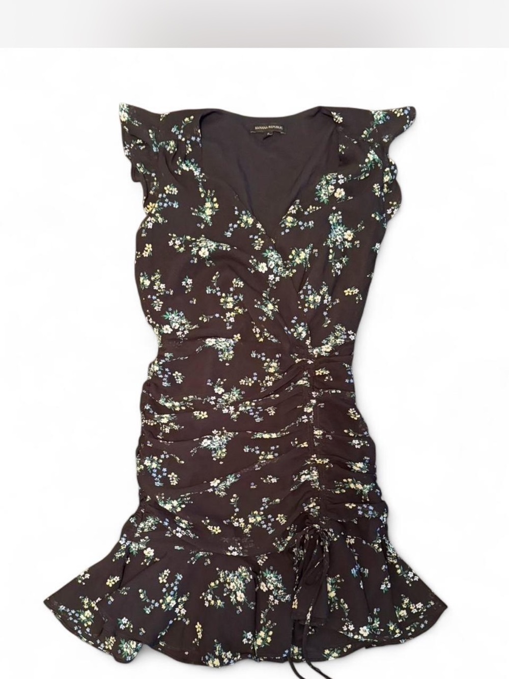 Banana Republic Black Floral Ruched Mini Dress Size 0